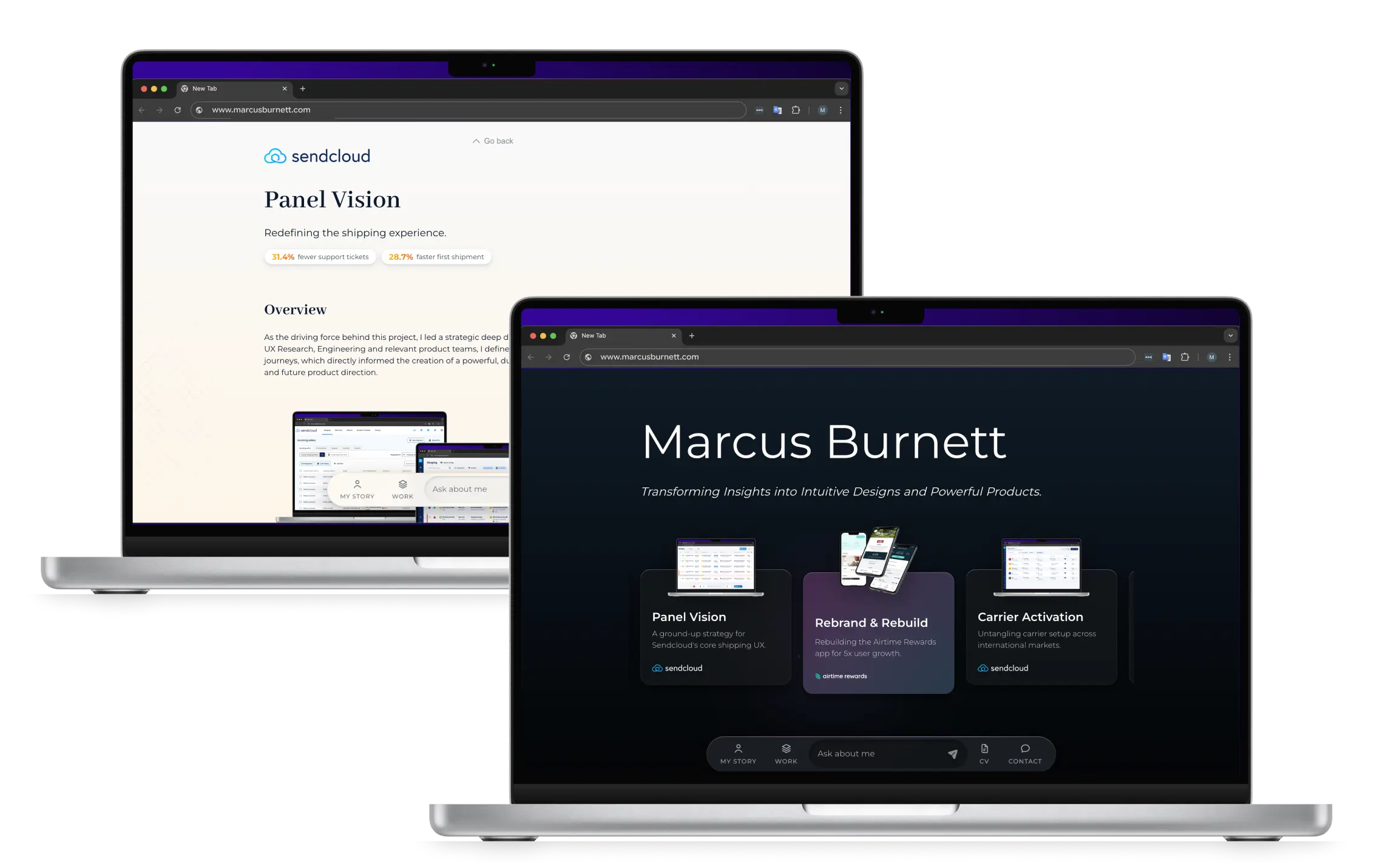 This Portfolio product interface screens