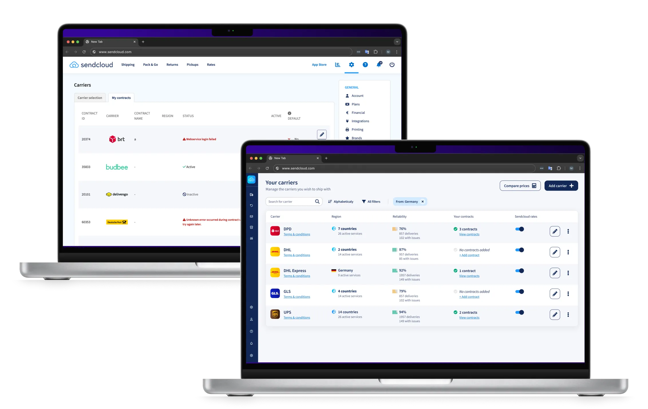 Carrier Activation product interface screens