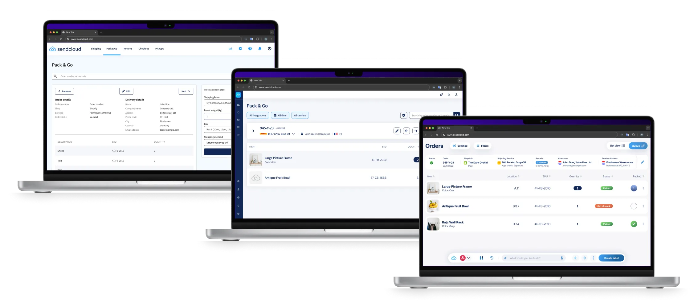 Pack & Go product interface screens